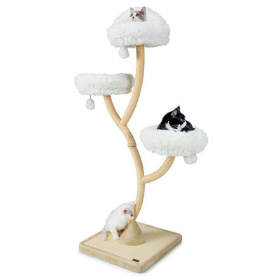 70 Inch Tall Cat Tree 4-Layer Cat Tower with 3 Perches and Dangling Balls-Beige