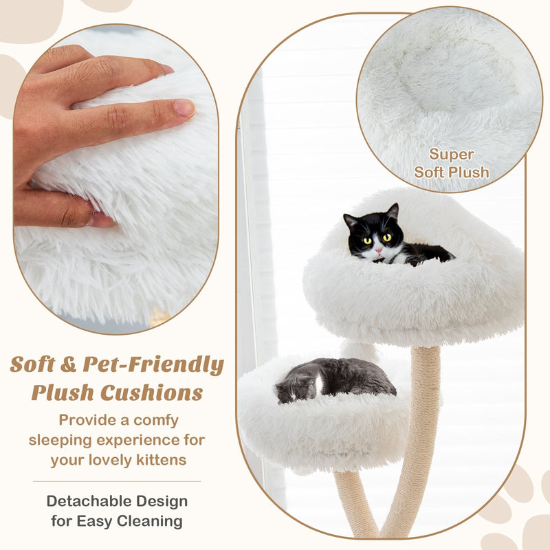 70 Inch Tall Cat Tree 4-Layer Cat Tower with 3 Perches and Dangling Balls-Beige