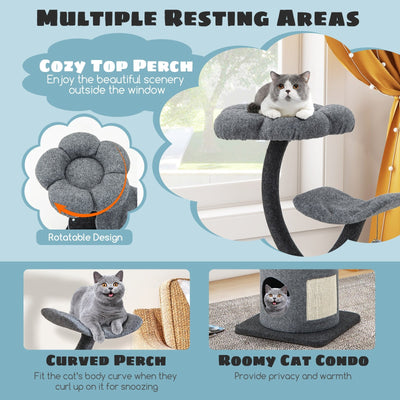 35 Inch Cat Tree with Curved Metal Supporting Frame and Sisal Scratching Board-Gray