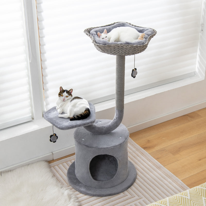 42 Inch Cat Tree with Curved Metal Supporting Frame and Sisal Scratching Board-Gray