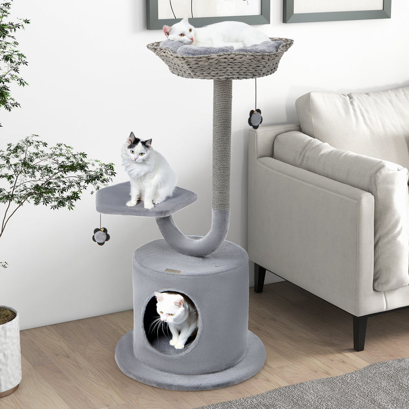 42 Inch Cat Tree with Curved Metal Supporting Frame and Sisal Scratching Board-Gray