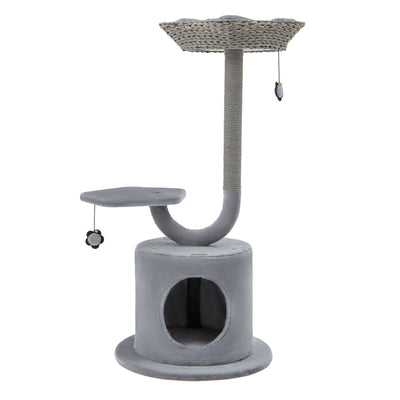 42 Inch Cat Tree with Curved Metal Supporting Frame and Sisal Scratching Board-Gray