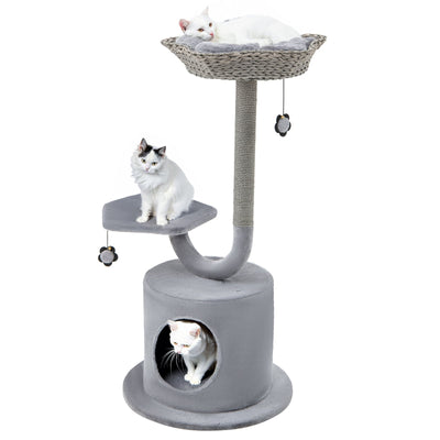 42 Inch Cat Tree with Curved Metal Supporting Frame and Sisal Scratching Board-Gray