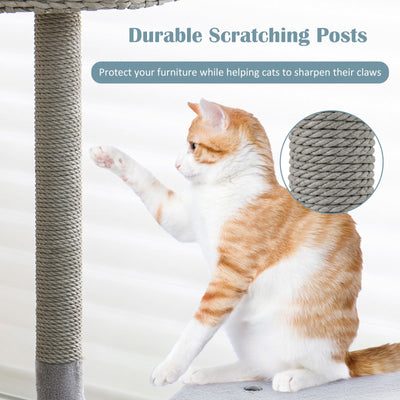 42 Inch Cat Tree with Curved Metal Supporting Frame and Sisal Scratching Board-Gray