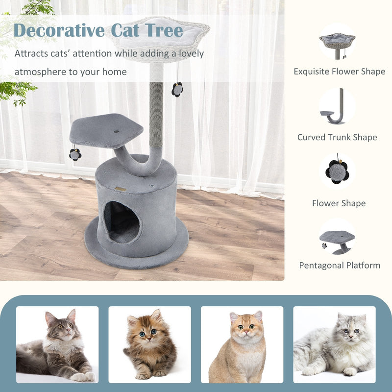 42 Inch Cat Tree with Curved Metal Supporting Frame and Sisal Scratching Board-Gray