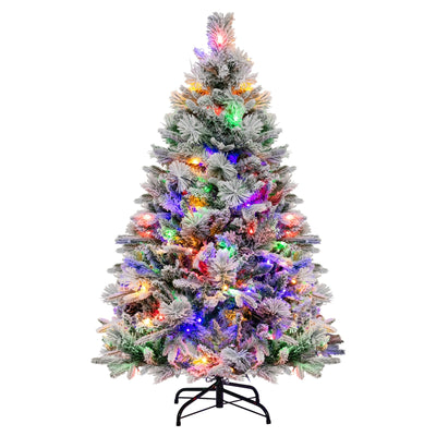 4.5/6/7 Feet Artificial Xmas Tree with Pine Needles and LED Lights-4.5 ft