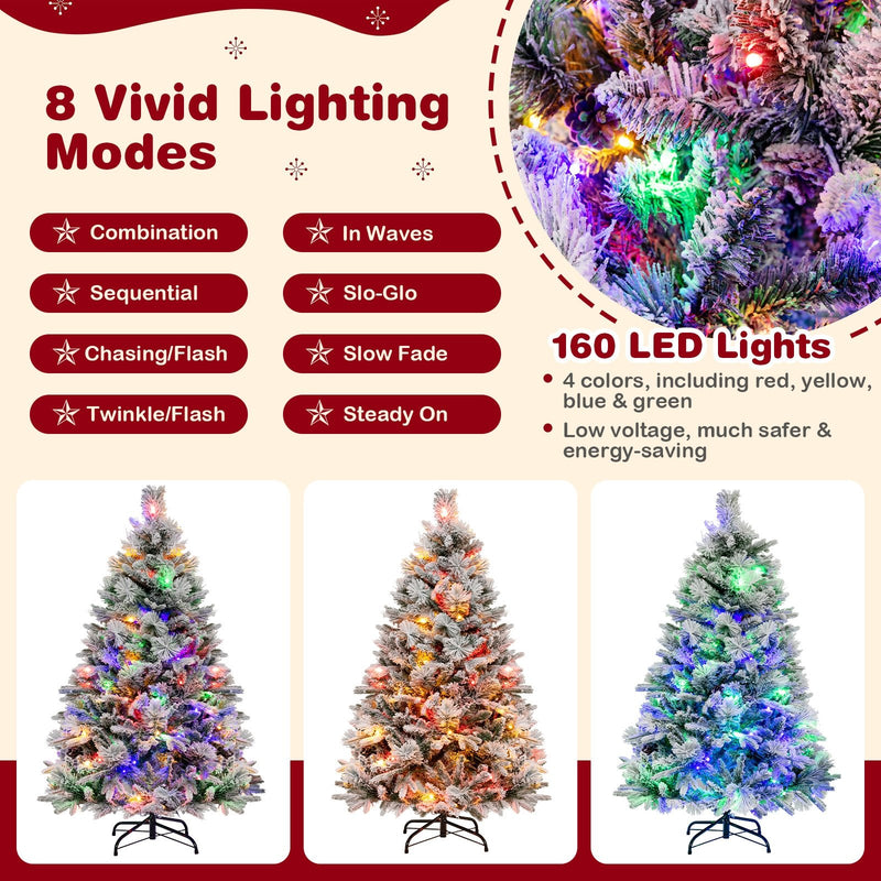 4.5/6/7 Feet Artificial Xmas Tree with Pine Needles and LED Lights-4.5 ft