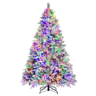 4.5/6/7 Feet Artificial Xmas Tree with Pine Needles and LED Lights-7 ft