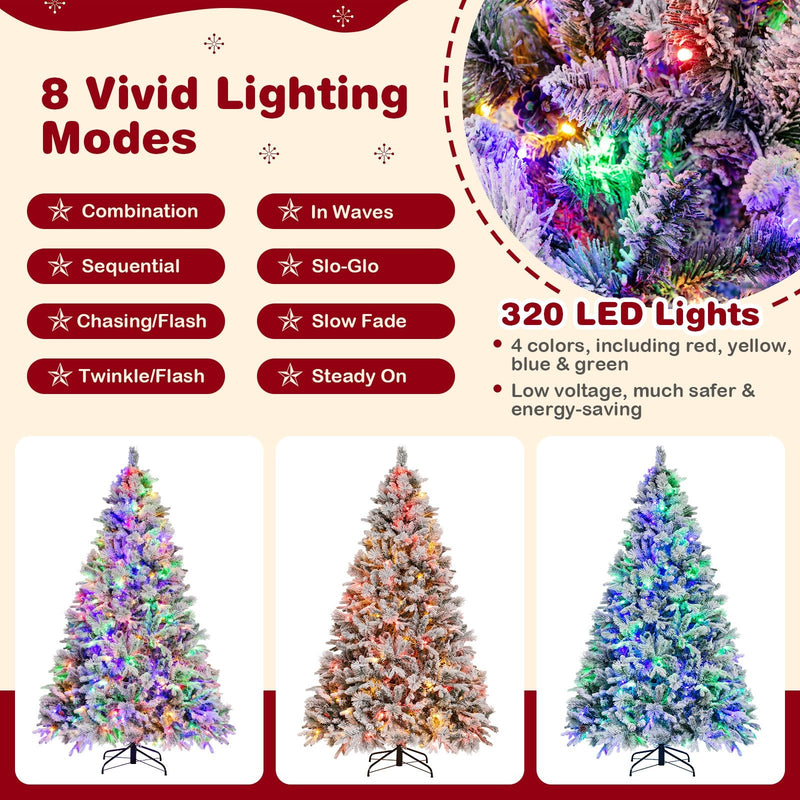 4.5/6/7 Feet Artificial Xmas Tree with Pine Needles and LED Lights-7 ft