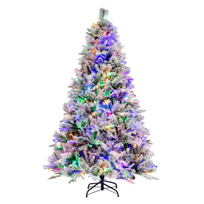 4.5/6/7 Feet Artificial Xmas Tree with Pine Needles and LED Lights-6 ft