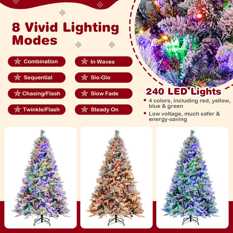 4.5/6/7 Feet Artificial Xmas Tree with Pine Needles and LED Lights-6 ft