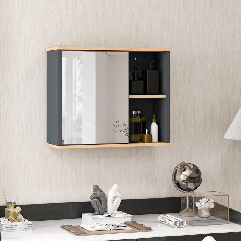 Bathroom Wall Mounted Cabinet with Single Mirror Door and Adjustable Shelf-Gray