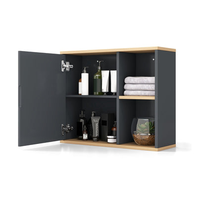 Bathroom Wall Mounted Cabinet with Single Mirror Door and Adjustable Shelf-Gray