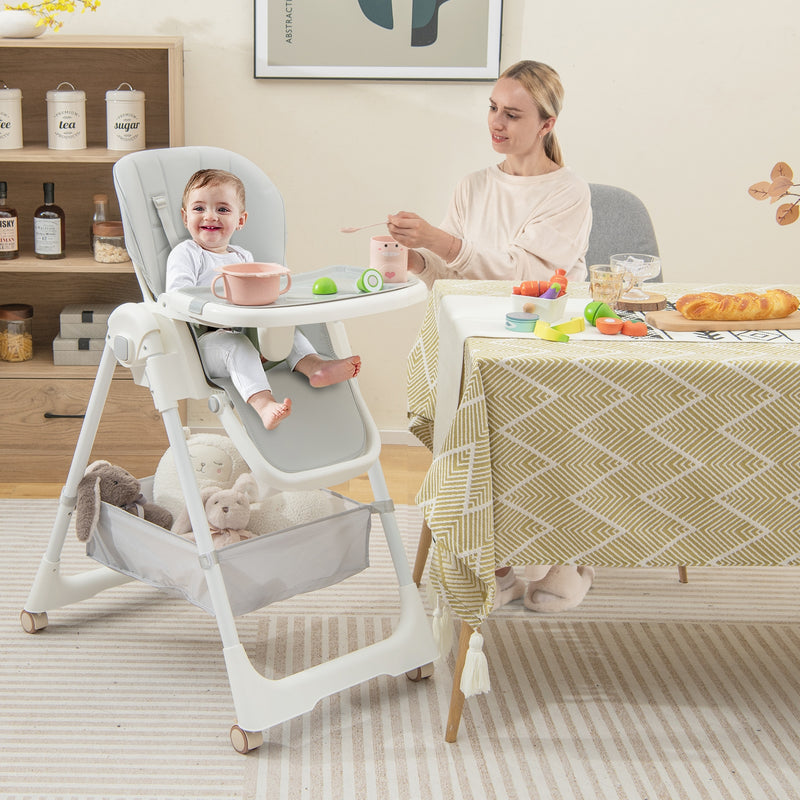 Convertible High Chair with Reclining Backrest for Babies and Toddlers-Gray