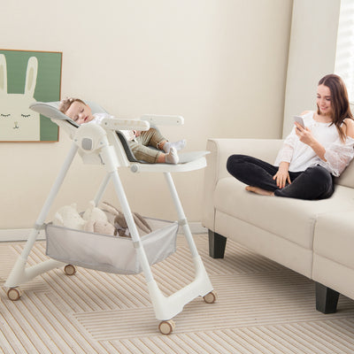 Convertible High Chair with Reclining Backrest for Babies and Toddlers-Gray