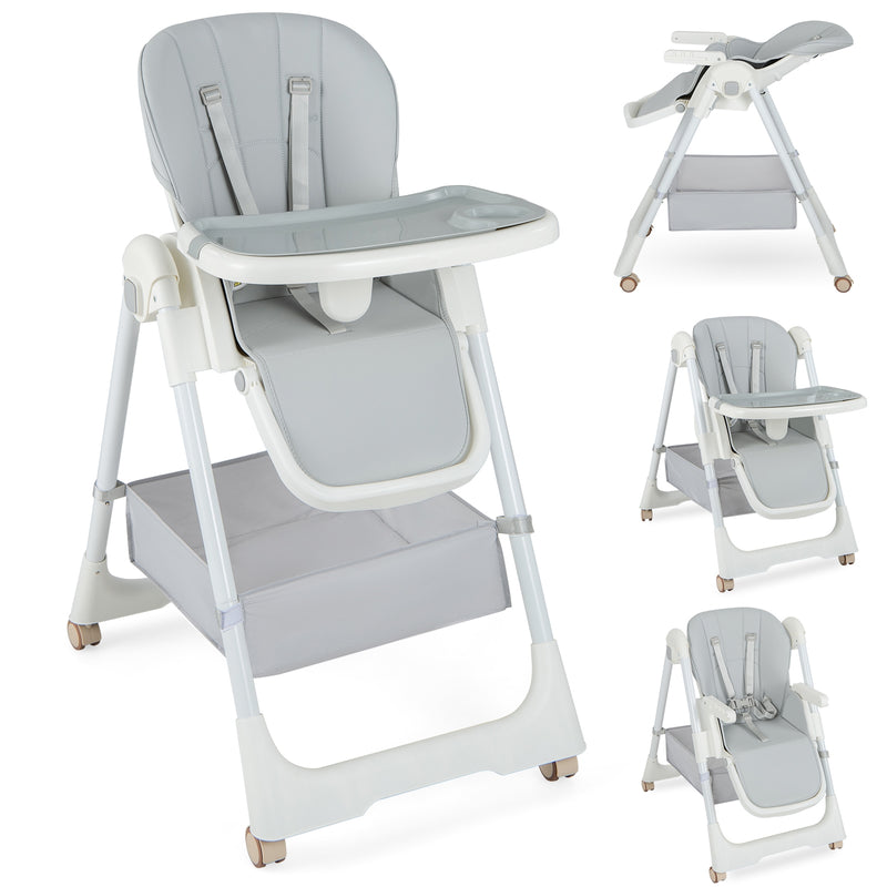 Convertible High Chair with Reclining Backrest for Babies and Toddlers-Gray