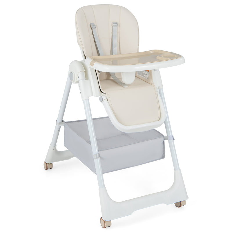 Convertible High Chair with Reclining Backrest for Babies and Toddlers-Beige