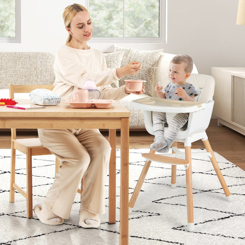 6-in-1 Convertible Baby High Chair with Adjustable Legs-Beige