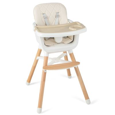 6-in-1 Convertible Baby High Chair with Adjustable Legs-Beige