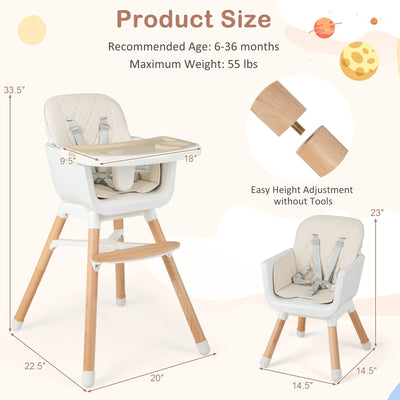 6-in-1 Convertible Baby High Chair with Adjustable Legs-Beige