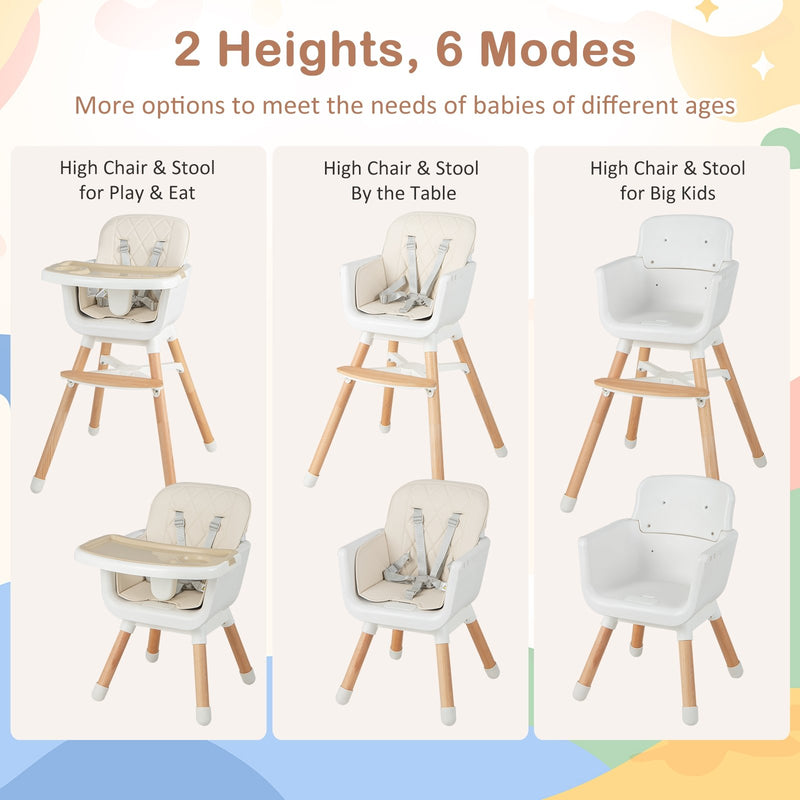 6-in-1 Convertible Baby High Chair with Adjustable Legs-Beige