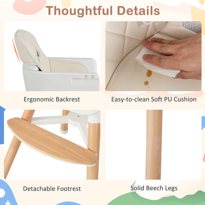 6-in-1 Convertible Baby High Chair with Adjustable Legs-Beige