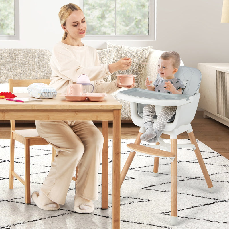 6-in-1 Convertible Baby High Chair with Adjustable Legs-Gray