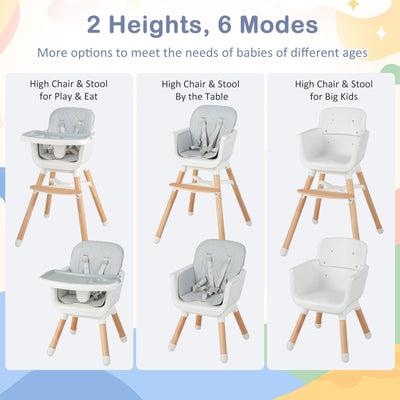 6-in-1 Convertible Baby High Chair with Adjustable Legs-Gray