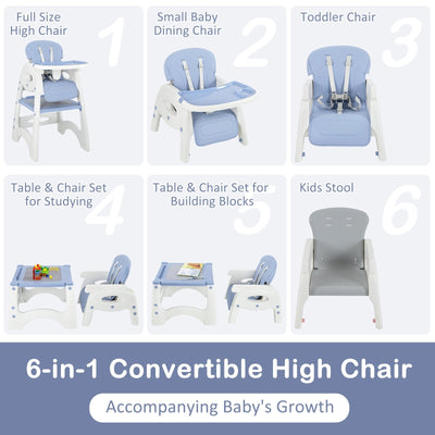 6-in-1 Baby High Chair with Removable Double Tray-Blue