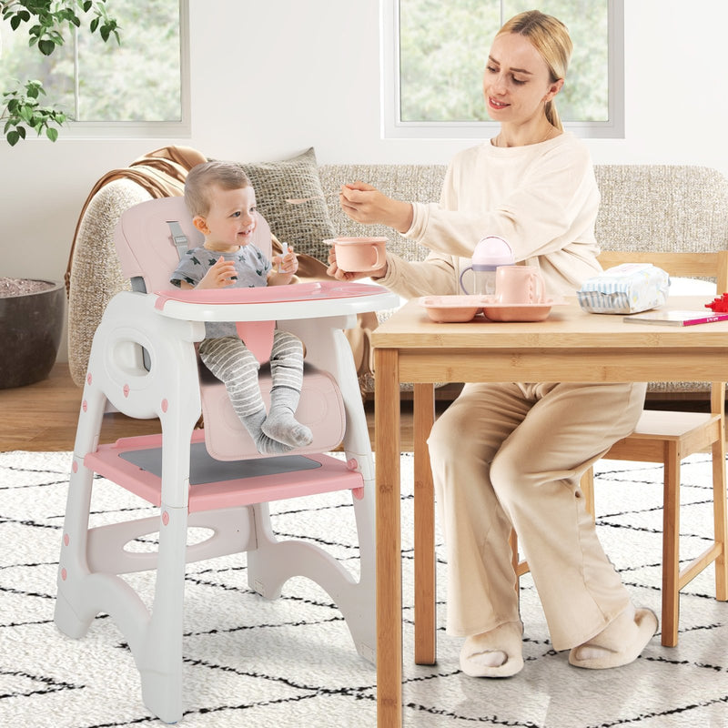 6-in-1 Baby High Chair with Removable Double Tray-Pink