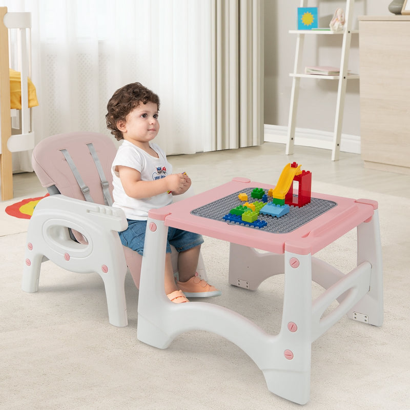 6-in-1 Baby High Chair with Removable Double Tray-Pink