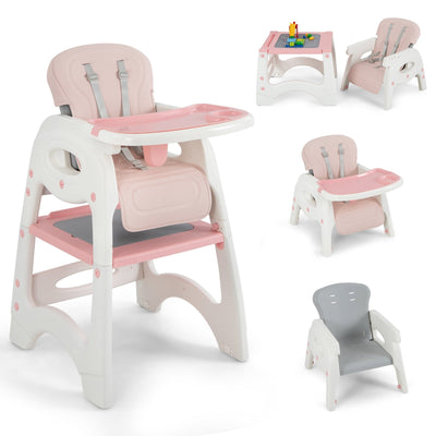 6-in-1 Baby High Chair with Removable Double Tray-Pink