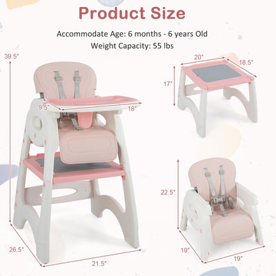 6-in-1 Baby High Chair with Removable Double Tray-Pink