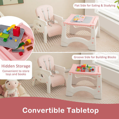 6-in-1 Baby High Chair with Removable Double Tray-Pink