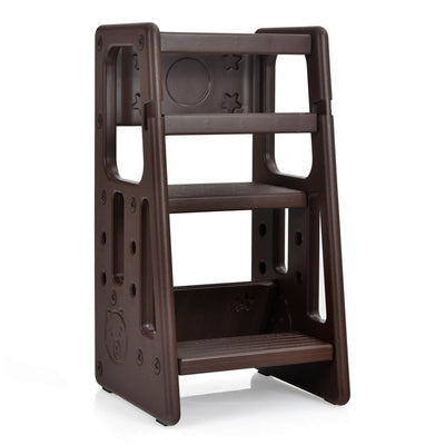 Kids Kitchen Step Stool with Double Safety Rails -Brown