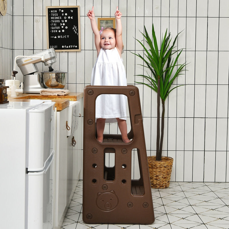 Kids Kitchen Step Stool with Double Safety Rails -Brown