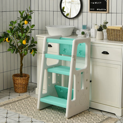 Kids Kitchen Step Stool with Double Safety Rails -Green