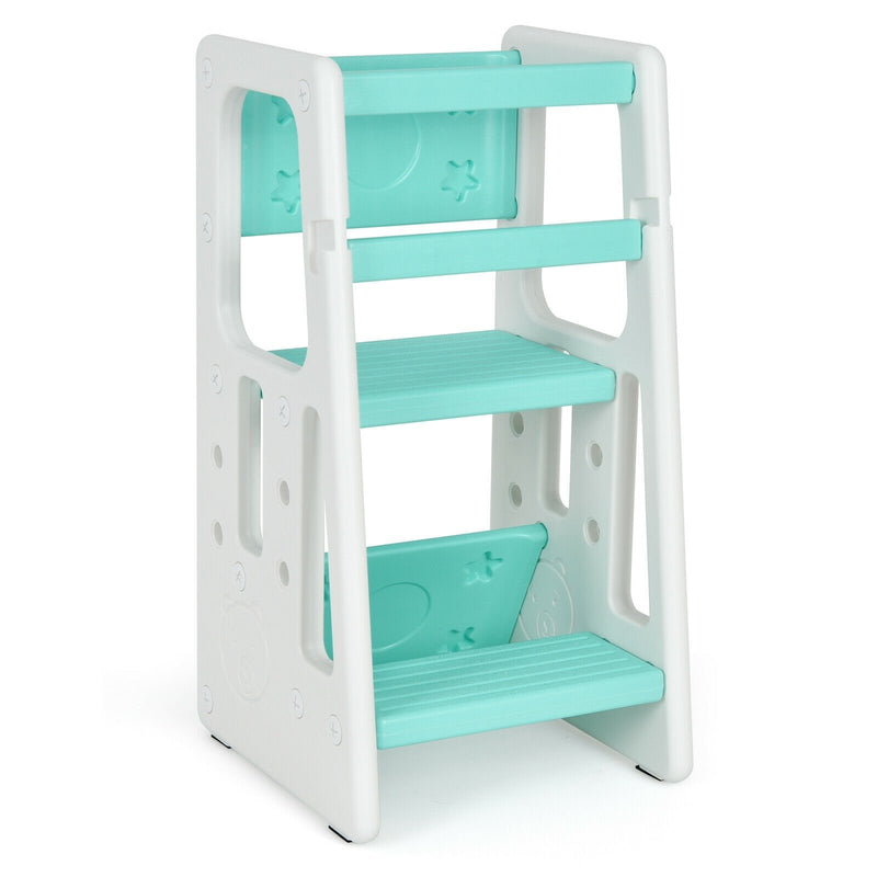 Kids Kitchen Step Stool with Double Safety Rails -Green