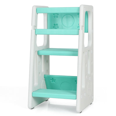 Kids Kitchen Step Stool with Double Safety Rails -Green