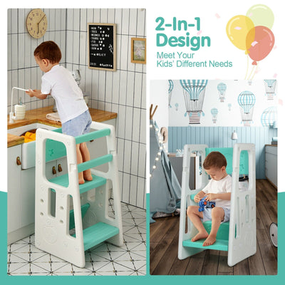 Kids Kitchen Step Stool with Double Safety Rails -Green