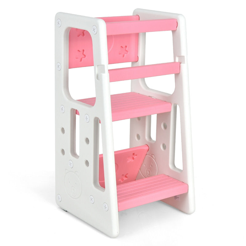 Kids Kitchen Step Stool with Double Safety Rails -Pink