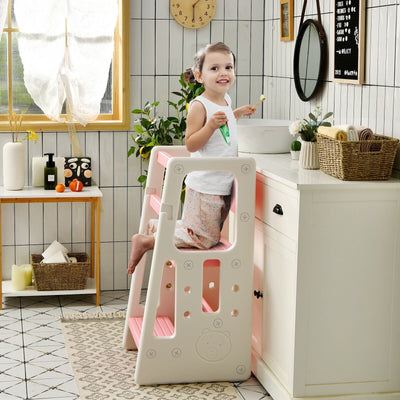 Kids Kitchen Step Stool with Double Safety Rails -Pink