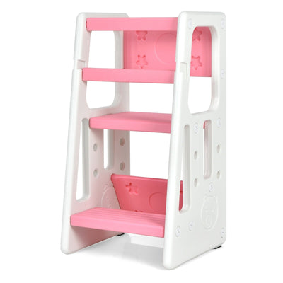 Kids Kitchen Step Stool with Double Safety Rails -Pink