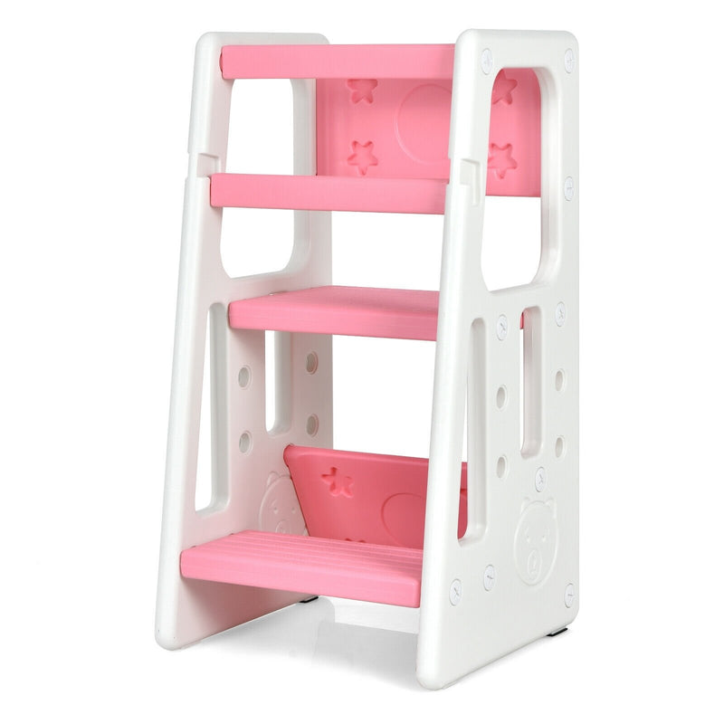 Kids Kitchen Step Stool with Double Safety Rails -Pink