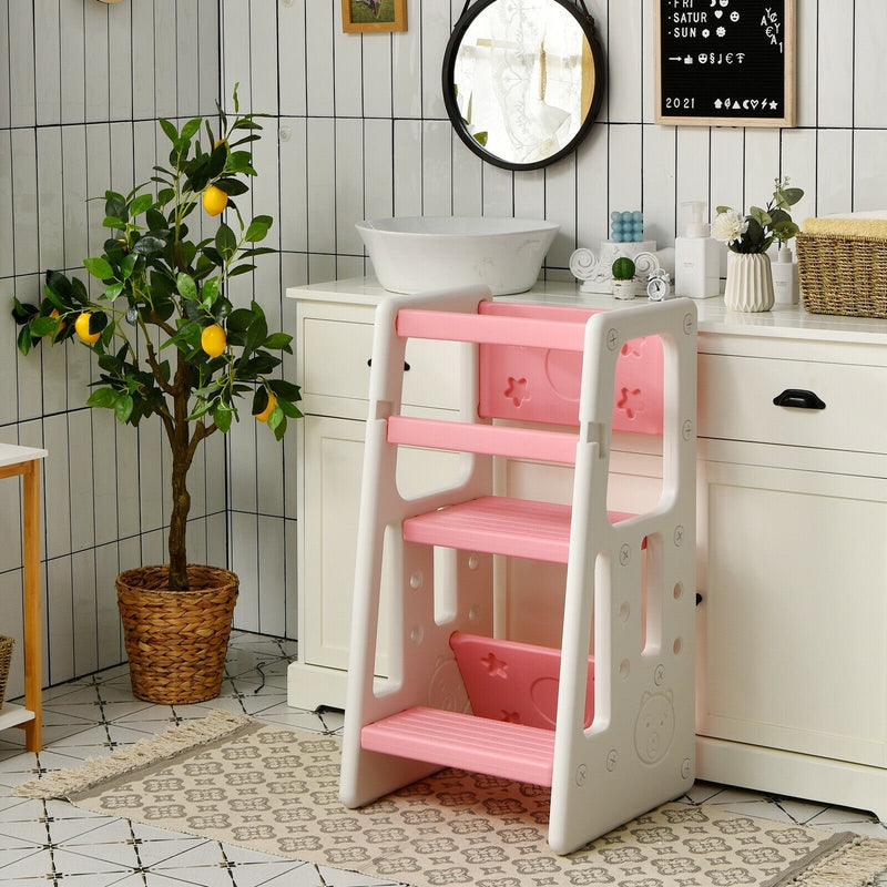 Kids Kitchen Step Stool with Double Safety Rails -Pink