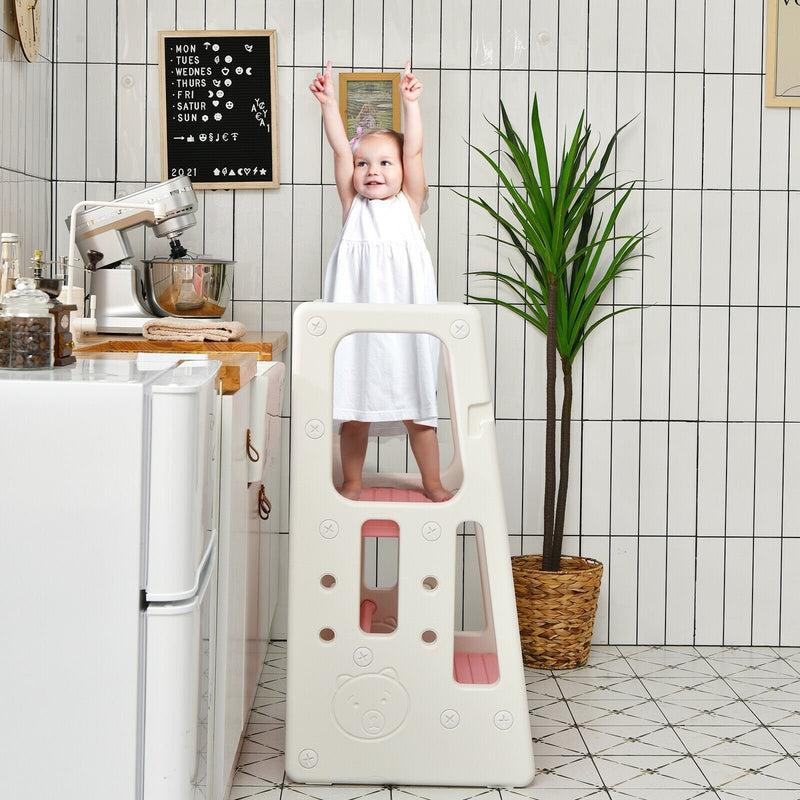 Kids Kitchen Step Stool with Double Safety Rails -Pink