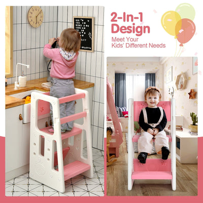 Kids Kitchen Step Stool with Double Safety Rails -Pink