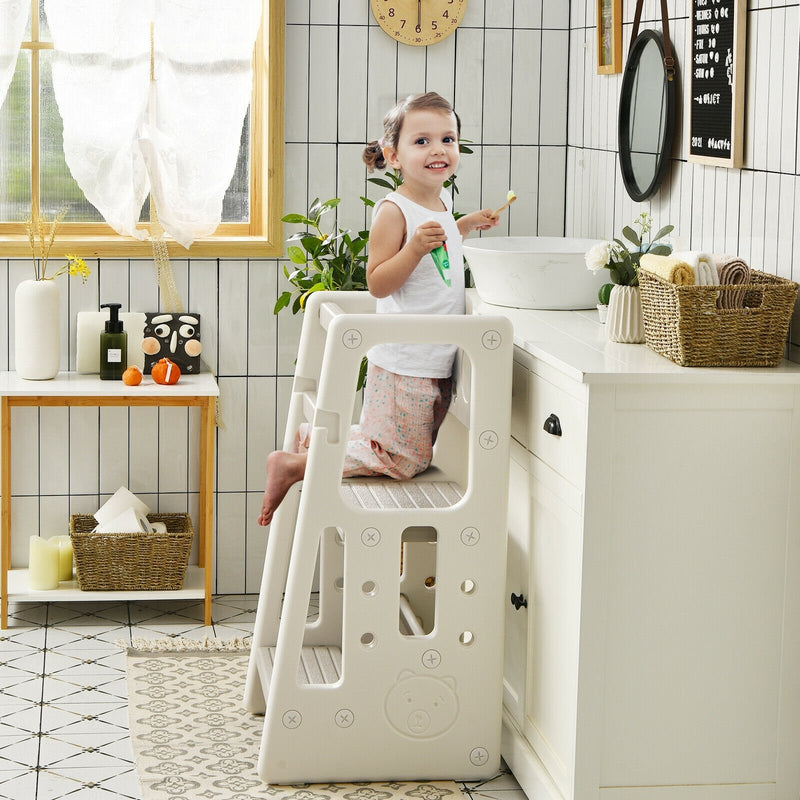 Kids Kitchen Step Stool with Double Safety Rails -Gray