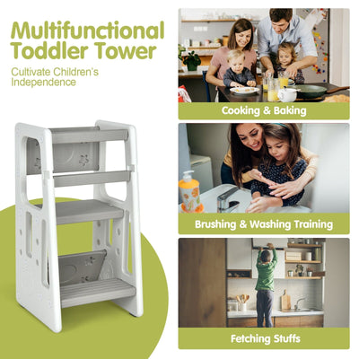 Kids Kitchen Step Stool with Double Safety Rails -Gray