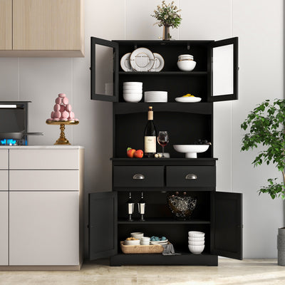 Tall Sideboard with 2 Drawers and Adjustable Shelves-Black